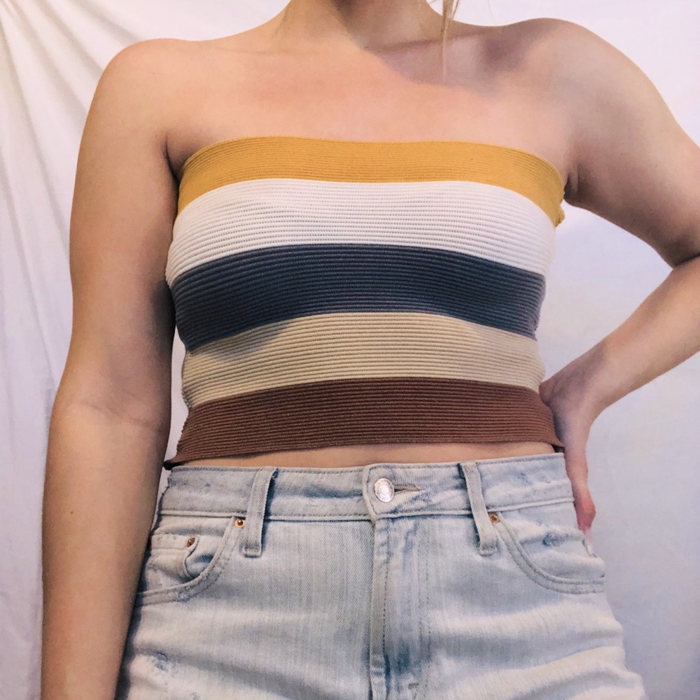 multi color striped tube top